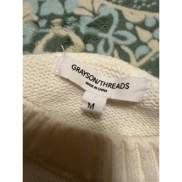 Grayson Threads USA Cropped Knit Sweater Cream White Red Blue Stars Mens Medium - Picture 3 of 3